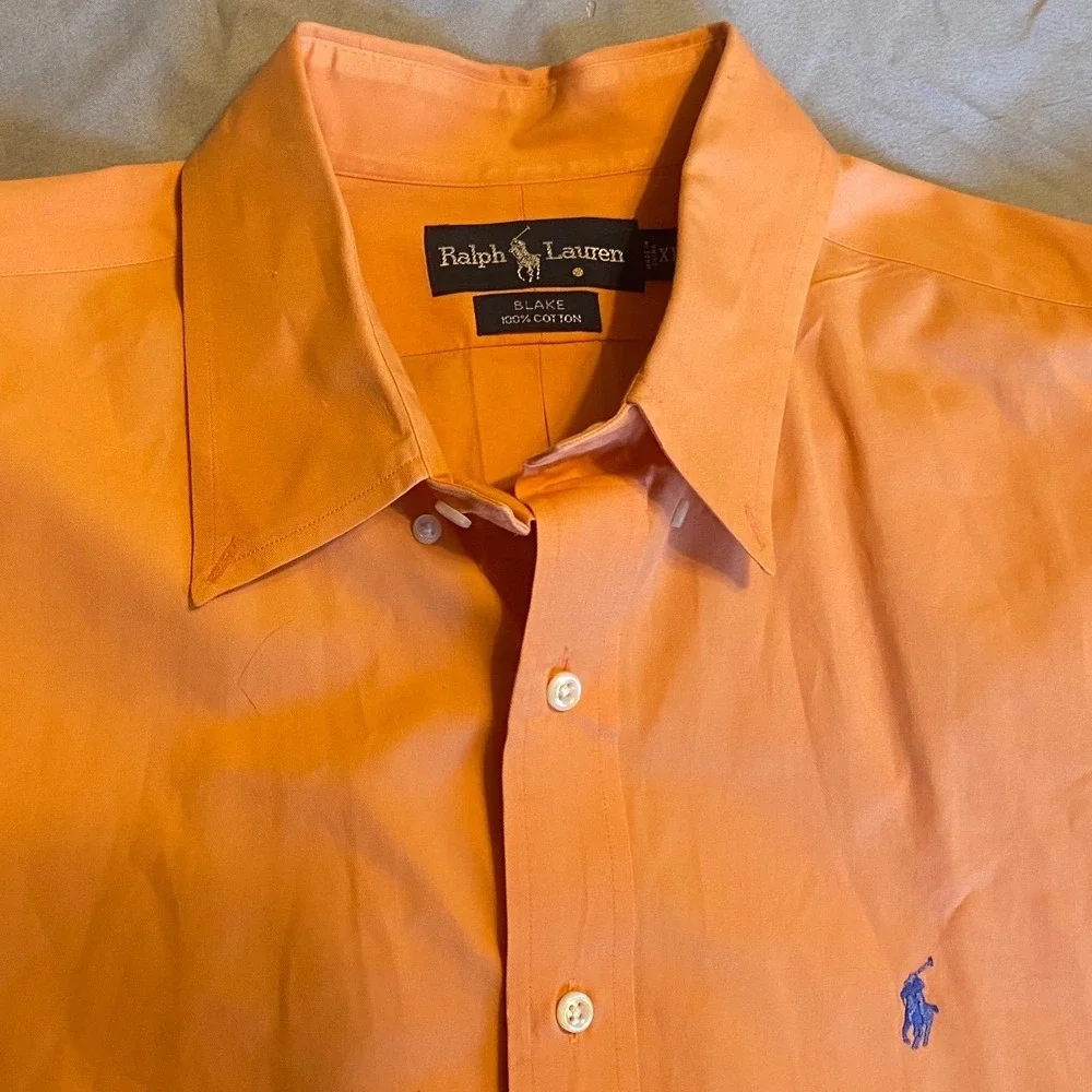 Ralph Lauren Blake Button Down Shirt Mens XL Orange Good Cotton Long Sleeve Pony